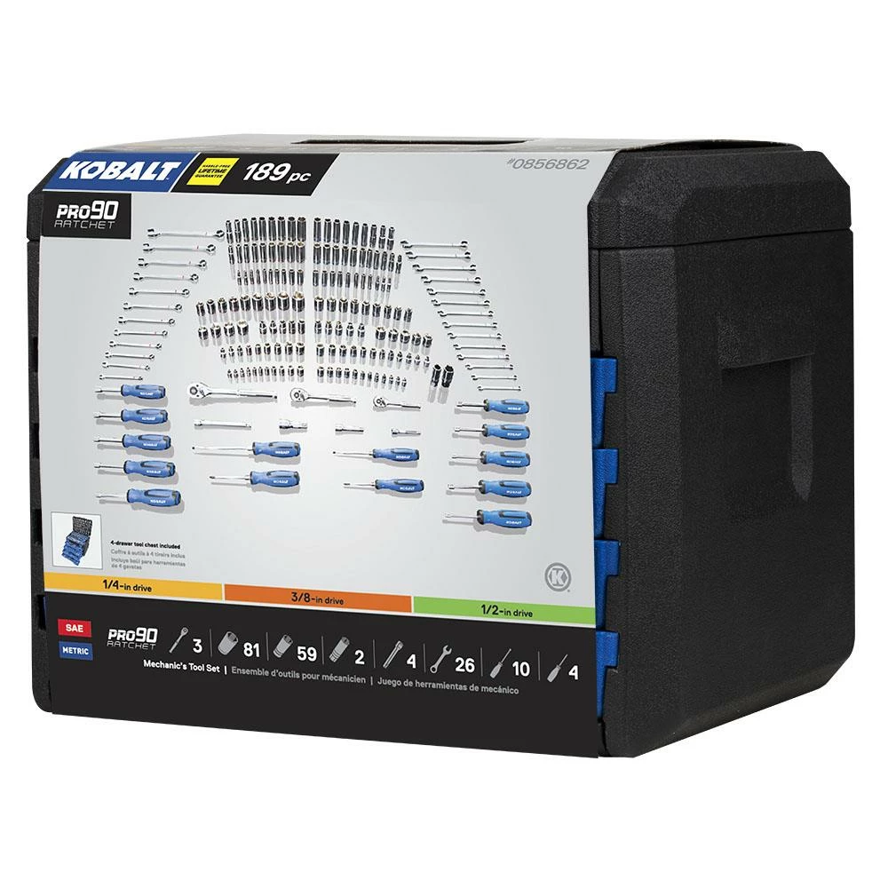 Kobalt 189-Piece Standard (SAE) and Metric Combination Polished Chrome Mechanics Tool Set (1/4-in; 3/8-in) - Hand Tools 6 Kobalt 189-Piece Standard (SAE) and Metric Combination Polished Chrome Mechanics Tool Set (1/4-in; 3/8-in) - Hand Tools - Image 6