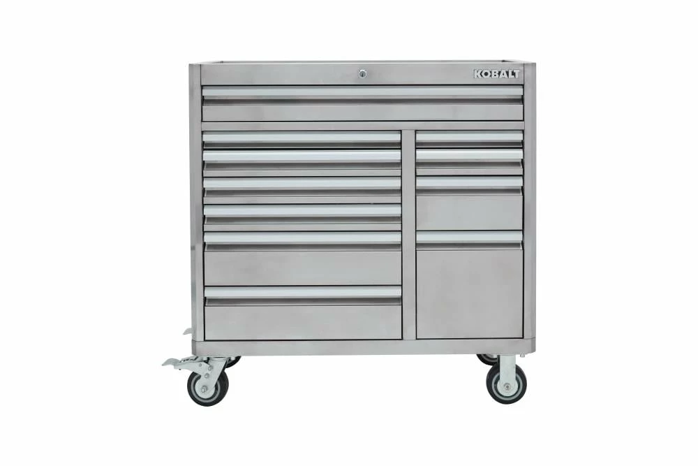 Kobalt 3000 Series 41-in W x 41-in H 11-Drawer Stainless Steel Rolling Tool Cabinet (Stainless Steel) - Tool Storage & Work Benches 1 Kobalt 3000 Series 41-in W x 41-in H 11-Drawer Stainless Steel Rolling Tool Cabinet (Stainless Steel) - Tool Storage & Work Benches