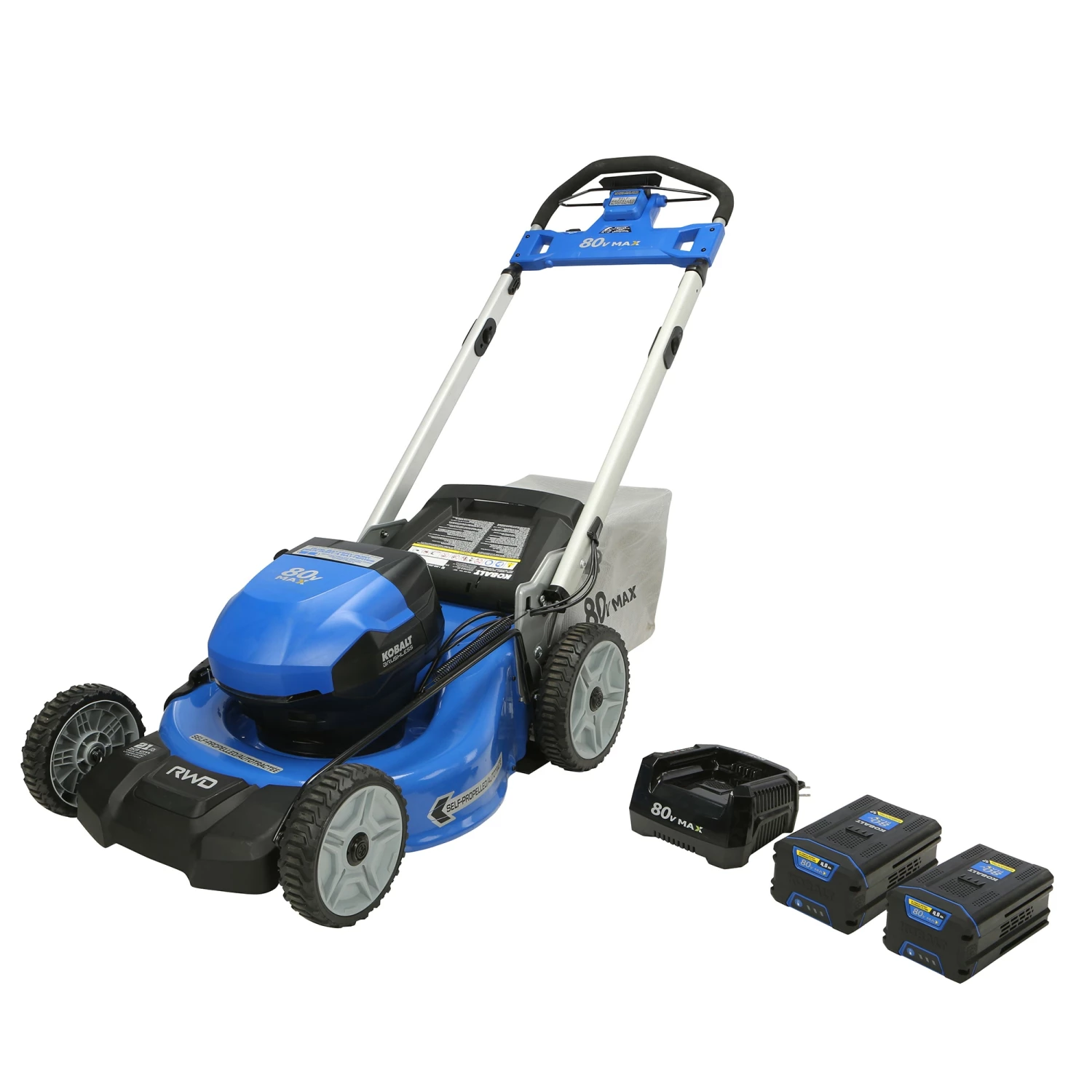 Kobalt 80-Volt Max Brushless 21-in Self-propelled Cordless Electric Lawn Mower 4 Ah (Battery & Charger Included) - Outdoor Tools & Equipment 1 Kobalt 80-Volt Max Brushless 21-in Self-propelled Cordless Electric Lawn Mower 4 Ah (Battery & Charger Included) - Outdoor Tools & Equipment