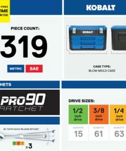 Kobalt 319-Piece Standard (SAE) and Metric Combination Polished Chrome Mechanics Tool Set (1/4-in; 3/8-in) - Hand Tools -Kobalt Sales Store 15100861