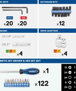 Kobalt 319-Piece Standard (SAE) and Metric Combination Polished Chrome Mechanics Tool Set (1/4-in; 3/8-in) - Hand Tools -Kobalt Sales Store 15280776