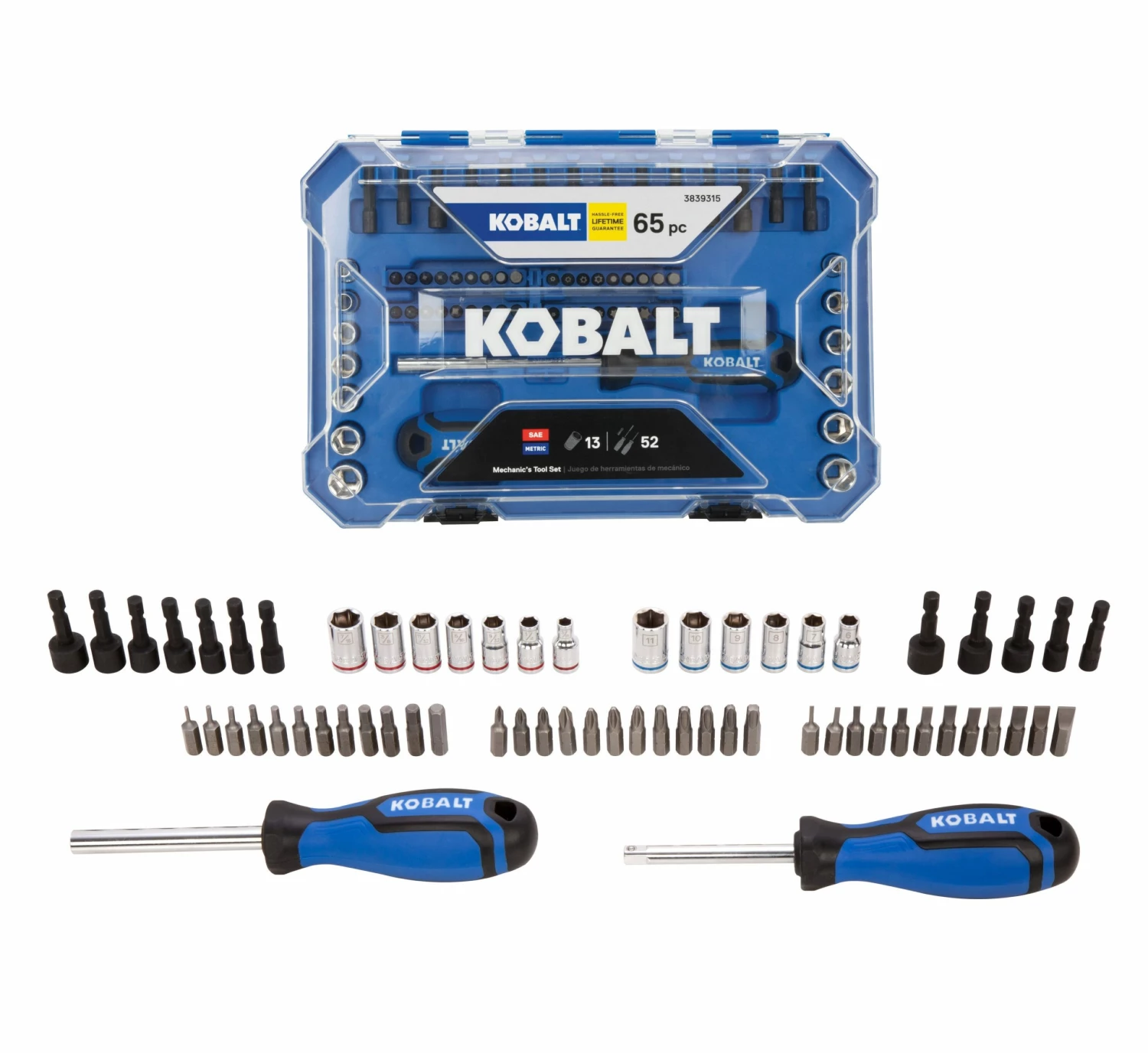 Kobalt 65-Piece Standard (SAE) and Metric Combination Polished Chrome Mechanics Tool Set - Hand Tools 1 Kobalt 65-Piece Standard (SAE) and Metric Combination Polished Chrome Mechanics Tool Set - Hand Tools
