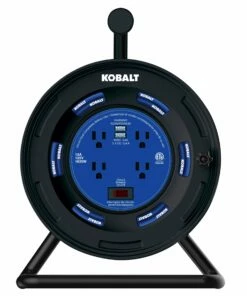 Kobalt 4-Outlet KOBALT Black/Blue Cord Reel 2-USB w/80ft 14/3 SJTW Ext Cord - Extension Cords & Surge Protectors
