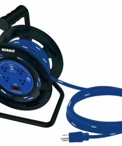 Kobalt 4-Outlet KOBALT Black/Blue Cord Reel 2-USB w/80ft 14/3 SJTW Ext Cord - Extension Cords & Surge Protectors -Kobalt Sales Store 44117356 scaled