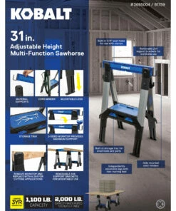 Kobalt 30.63-in W x 33.5-in H Adjustable Pp and Steel Construction Saw Horse (1000-lb Capacity) - Tool Storage & Work Benches -Kobalt Sales Store 44627987 scaled