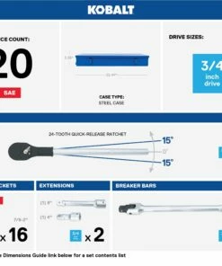 Kobalt 3/4-in Drive 20-Piece Standard (SAE) Matte Mechanics Tool Set (3/4-in;) - Hand Tools -Kobalt Sales Store 47737803 scaled
