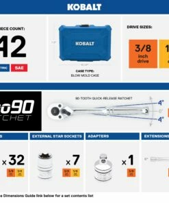 Kobalt 42-Piece 3/8-in Drive Set Hex; Torx; Phillips; Flathead Bit Standard (SAE) and Metric Combination Driver Socket Set - Hand Tools -Kobalt Sales Store 47843842 scaled